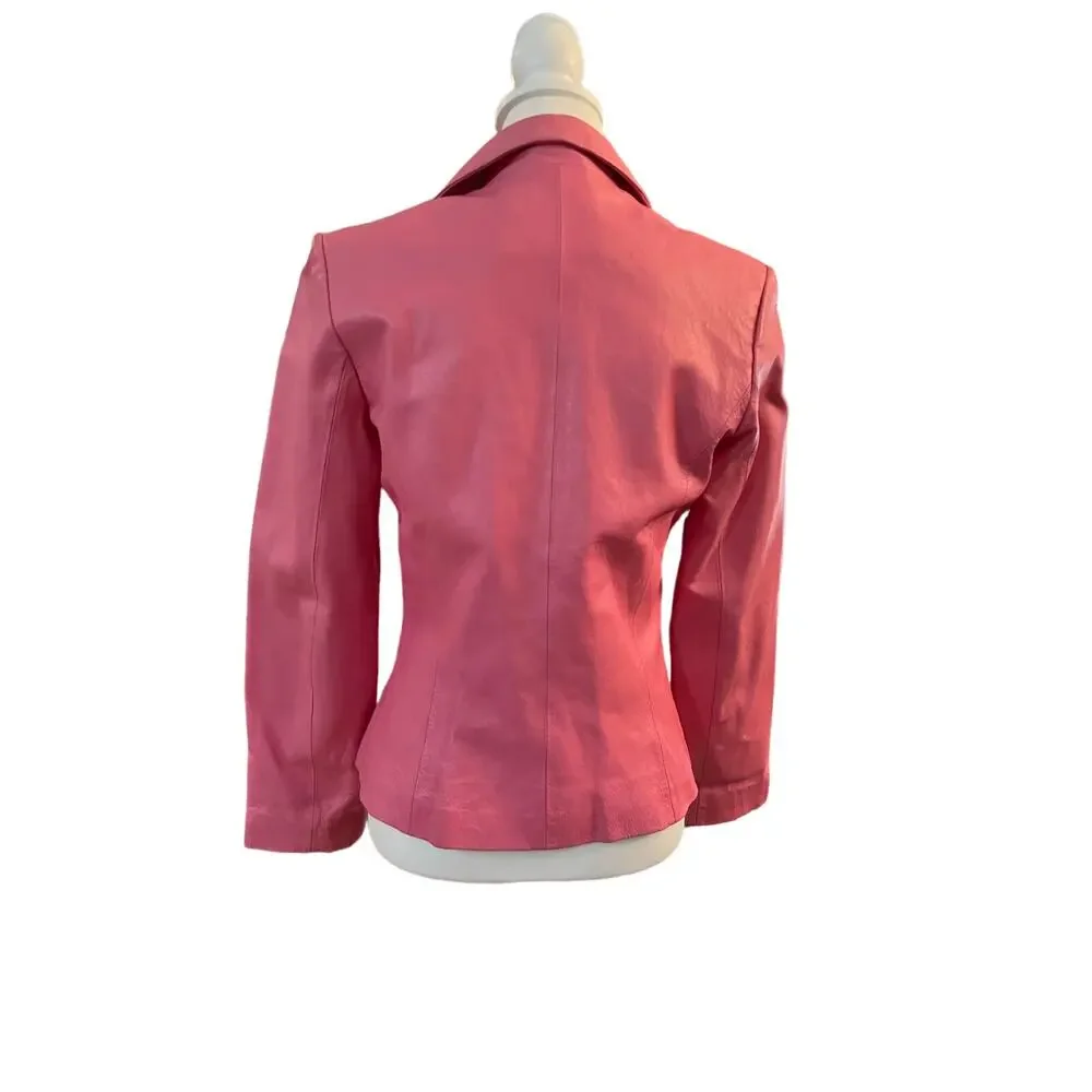 Copied - COLEBROOK 100% LEATHER PINK womens BIKER JACKET size small - Picture 5 of 7